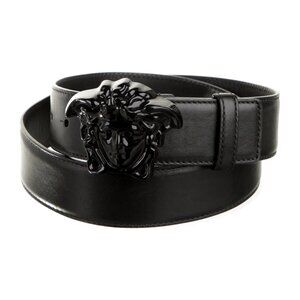 Genuine Mens Versace Black Medusa Insignia Buckle Leather Belt 115/46